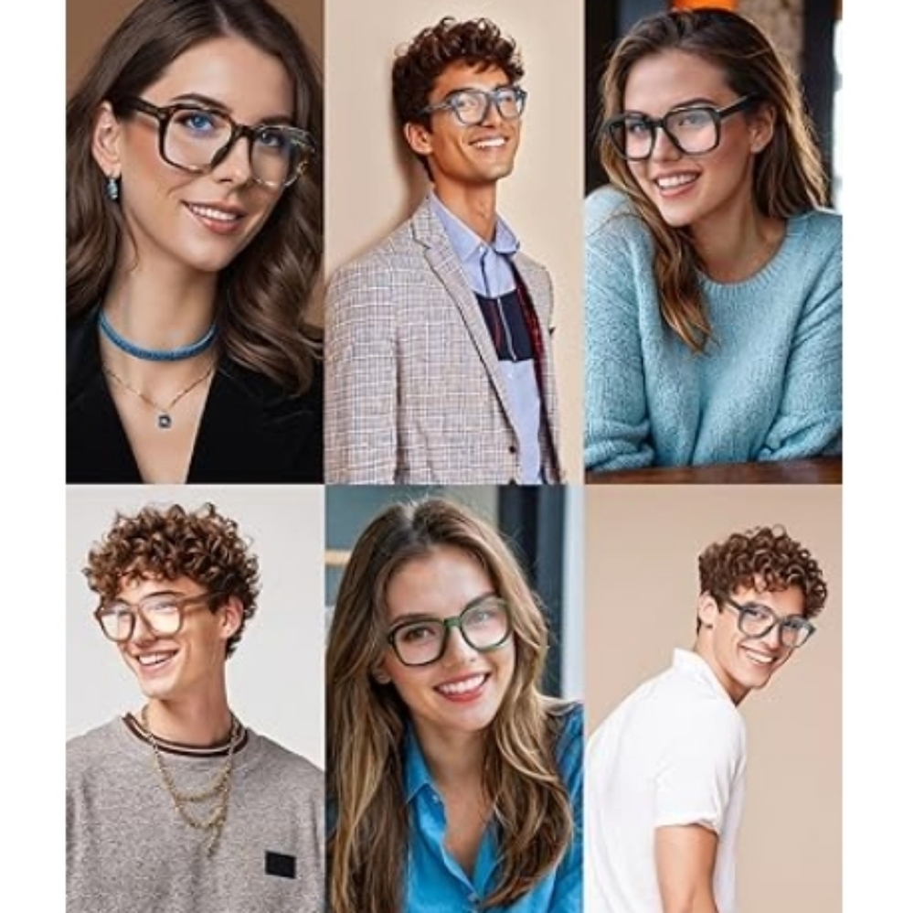 Oversized Square Blue Light Blocking Glasses Computer Brown Frame Eyewear - Picture 4 of 9
